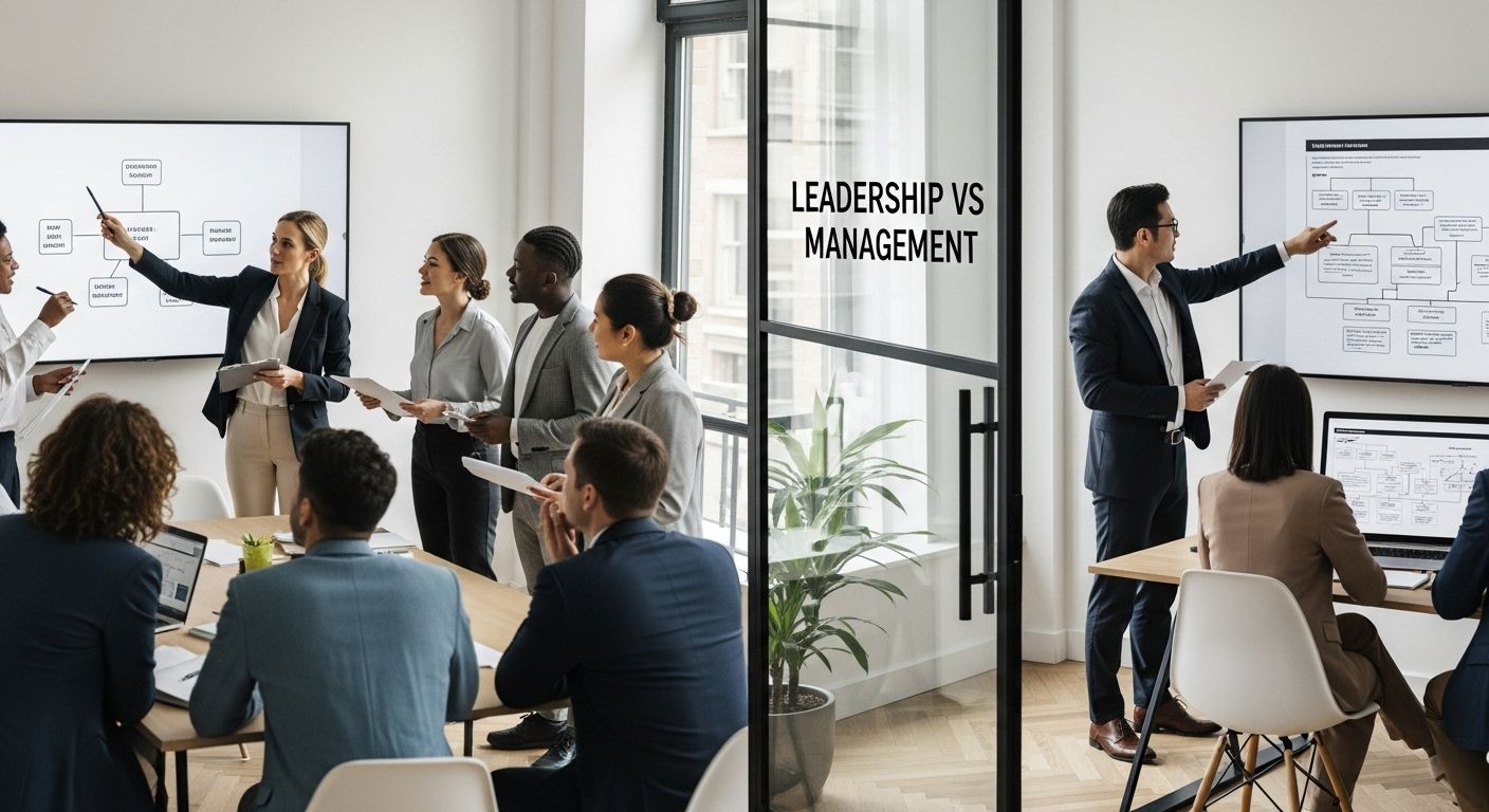 leadership vs management office team